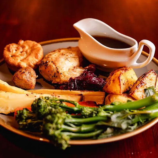 Chicken roast dinner in pub in Bristol city centre